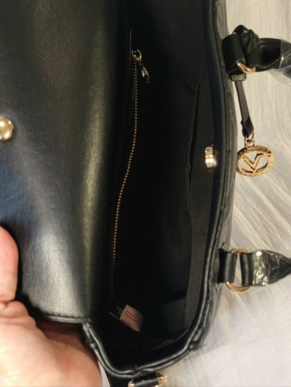 Valentino Orlandi V-2012 Black Vegan Leather Satchel NWT